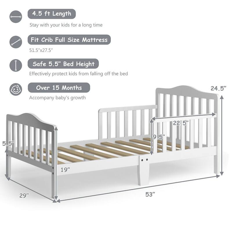 Costway Kids Toddler Wood Bed Bedroom Furniture w/ Guardrails - See Details