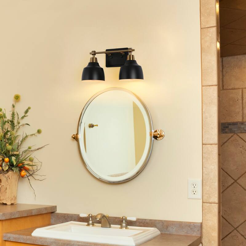 Malryn Modern Black Gold Bathroom Vanity Light Dome Wall Sconces