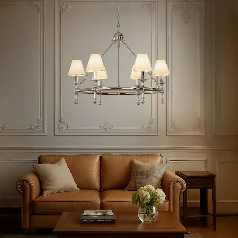 Vintage Chandelier 6-Light Classic Pendant Fixture with White Shades for Elegant Interior Lighting