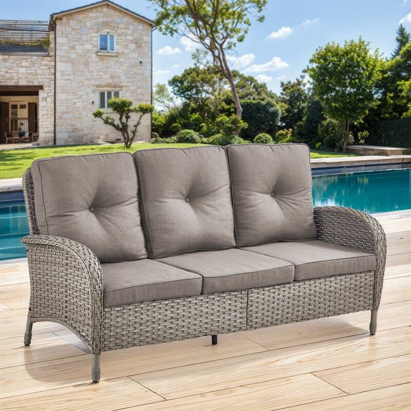 Gymojoy 3-Seat Outdoor Wicker Sofa with Professional Outdoor Cushions