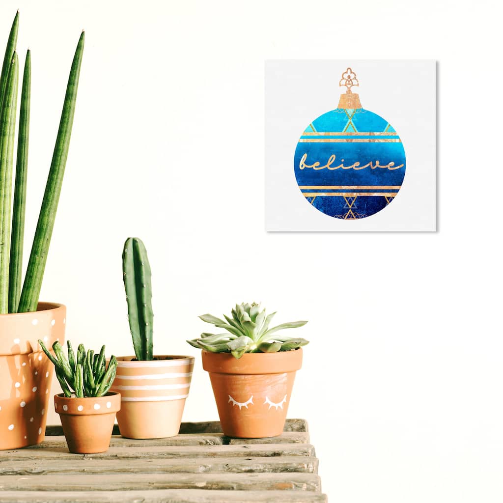 Wynwood Studio Prints Holiday and Seasonal Sapphire Geo Ornament Blue and Turquoise Modern & Contemporary Wall Art Canvas Print