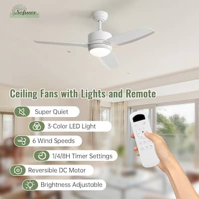 Sofucor 46''/47'' Strong Airflow High CFM Ceiling Fans with Lights and Remote Bedroom Noiseless ETL Fans