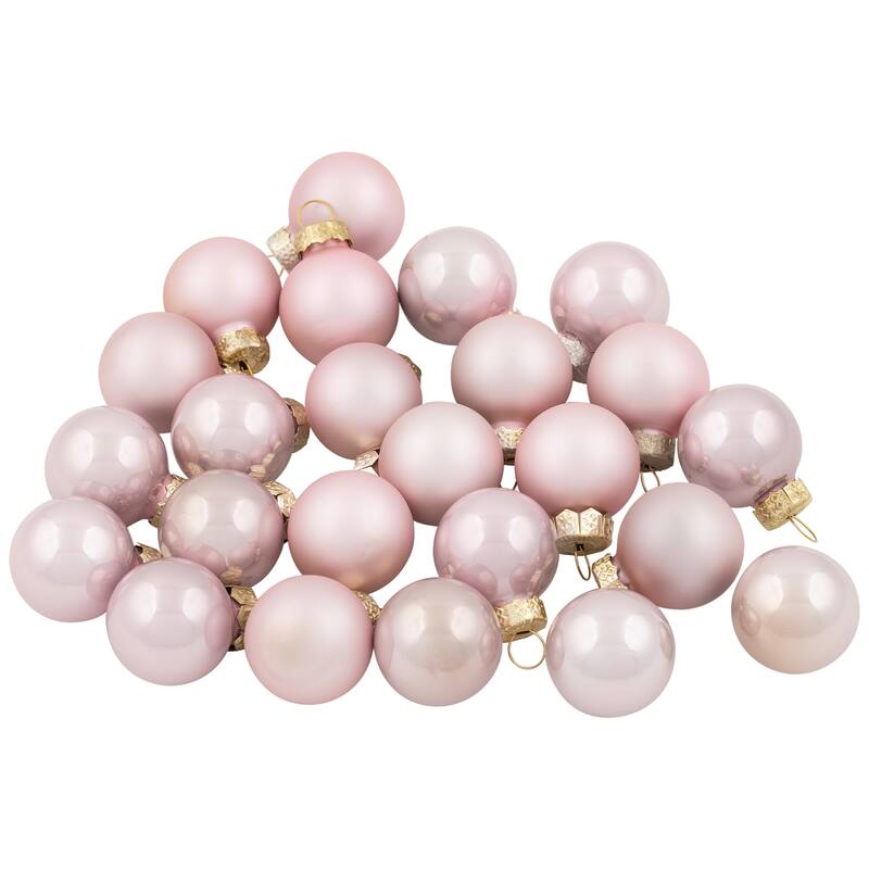 2-Finish Glass Christmas Ball Ornaments - 1" (25mm) - Baby Pink - 24cy