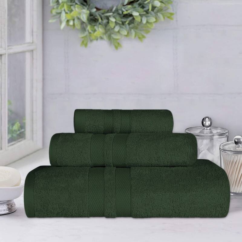 Blue Nile Mills Geneva Cotton Solid 3 Piece Towel Set - Forest Green