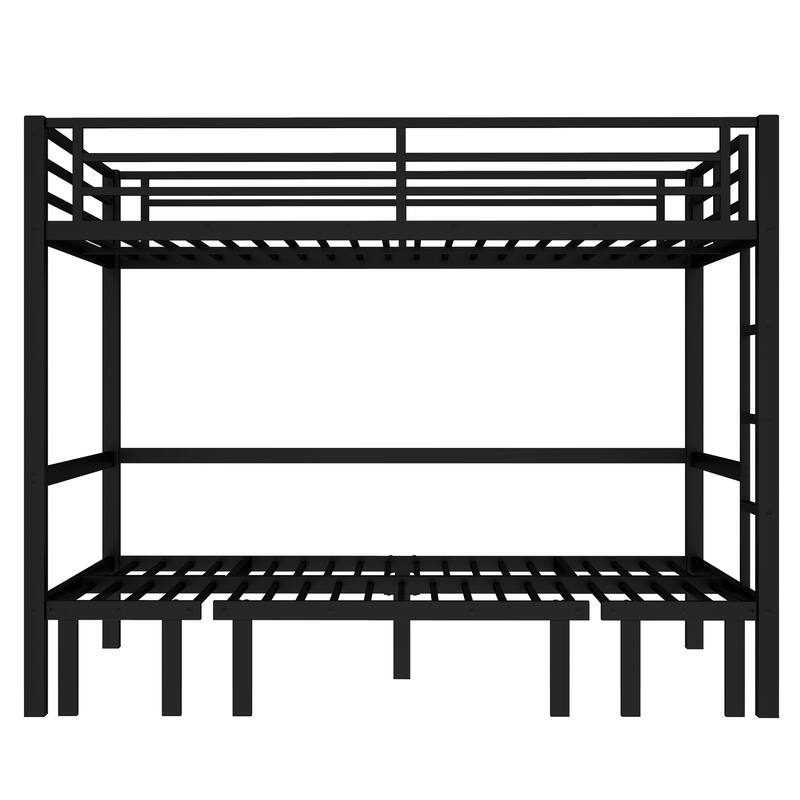 Queen Over Queen Size Pull-Out Bunk Bed, Lower Bunk Can Be Pulled Out In Three Sections, Top Bunk Equipped With Safety Rails