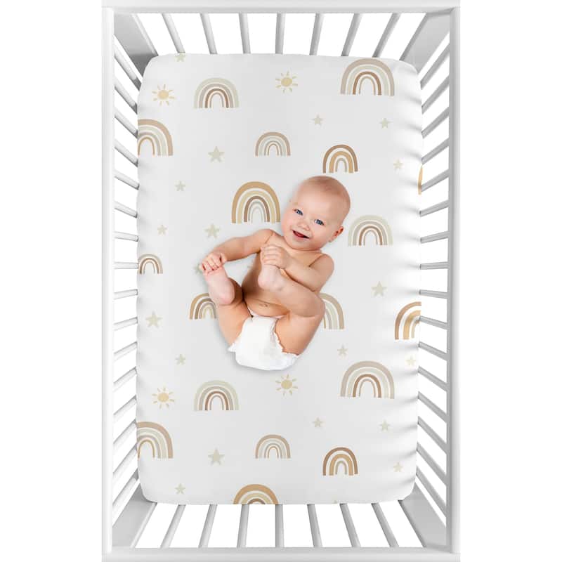 Baby Unisex Fitted Mini Portable Crib Sheet Neutral Boho Rainbow Portable Crib Pack and Play Mustard Yellow Orange Bohemian Sun
