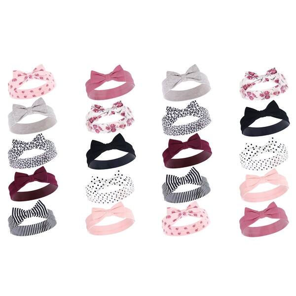 slide 1 of 1, Hudson Baby Infant Girl Cotton and Synthetic Headbands Bundle Set, Rose, 0-24 Months - Rose Rose - 0-24 Months