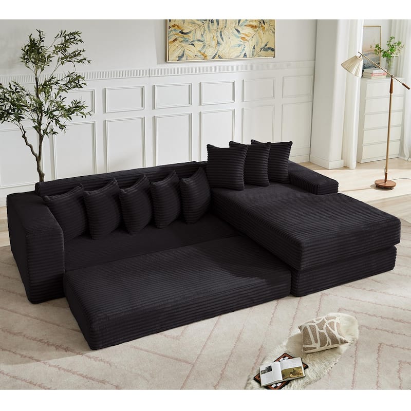 Corduroy L-shaped Chaise Sectional Sofa Convertible Sleeper Sofa Bed