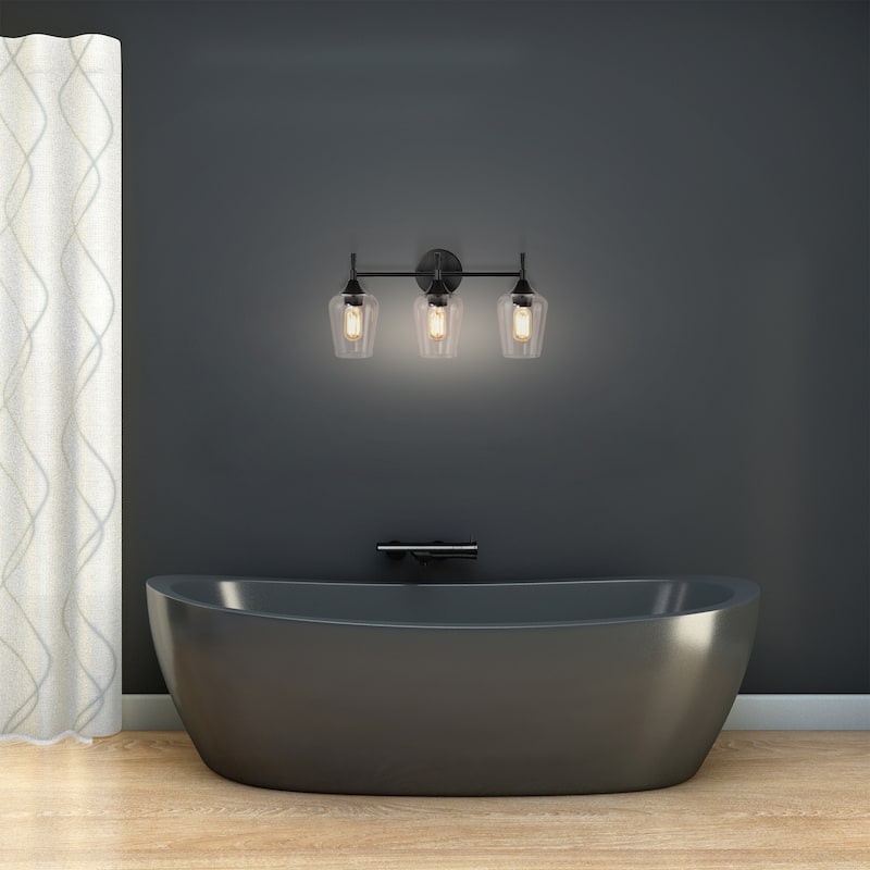 Matte Black 3-Light Modern Vanity Light with Clear Glass Shades