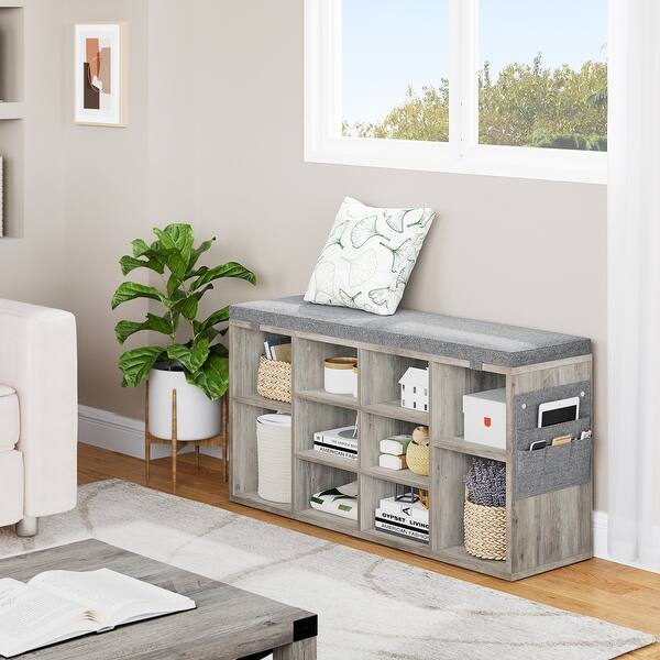 slide 2 of 34, Shoe Storage Bench Cubby Organizer for Entryway 11.9"D x 40.9"W x 20.8"H - Grey