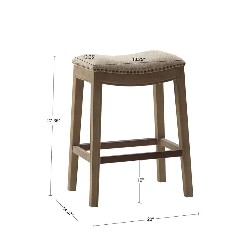 Roomfitters Backless Counter Stool, Italian Inspired 27-Inch Bar Stool with Nailhead Trim and Metal Kickplate - Linen