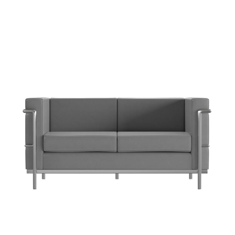 Contemporary LeatherSoft Loveseat with Double Bar Encasing Frame