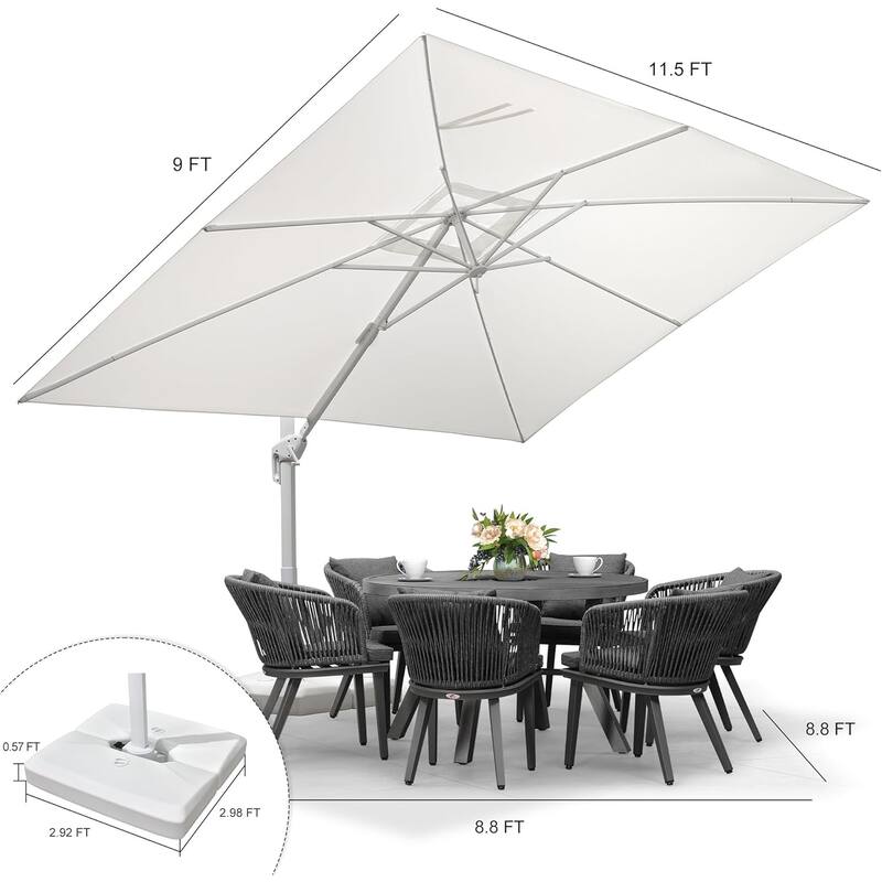 PURPLE LEAF White Rectangle Cantilever Patio Umbrella With Base
