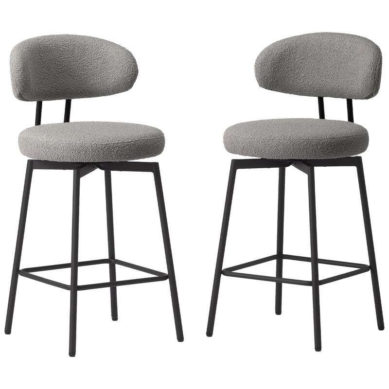 Bayville 27 Inch Faux Shearling Fabric Upholstered Swivel Counter Stool (Set of 2) - Light Gray