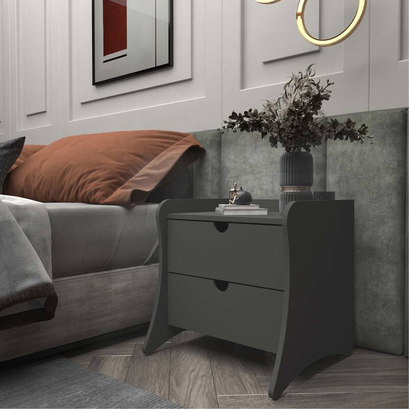 20-Inch Two-Drawer Nightstand in Charcoal Gray, Mid-Century Modern
