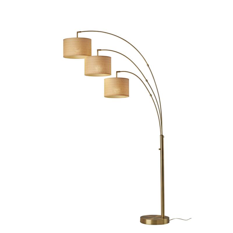 Adesso Bowery 3-Arm Arc Lamp - Natural & Antique Brass