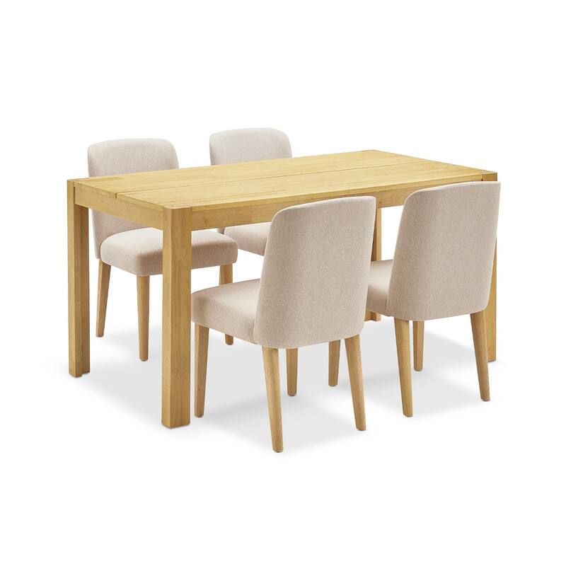 mopio Logan Upholstered Beige Dining Chair Set, Modern Farmhouse Solid Wood Dining Table Set for Dining Room Kitchen - 5 Piece Set (4 Chairs)