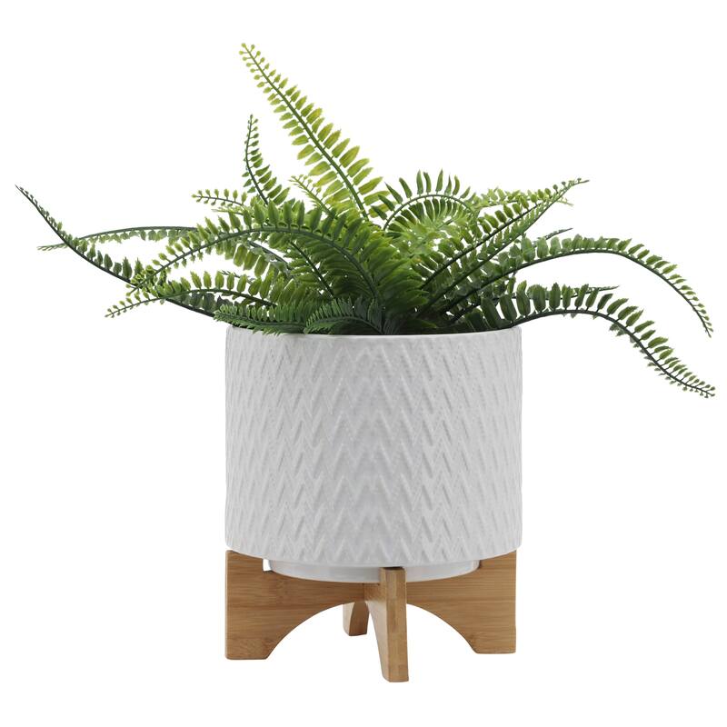 Sagebrook Home White Neutral Ceramic Planter Pot with Stand Indoor/Outdoor