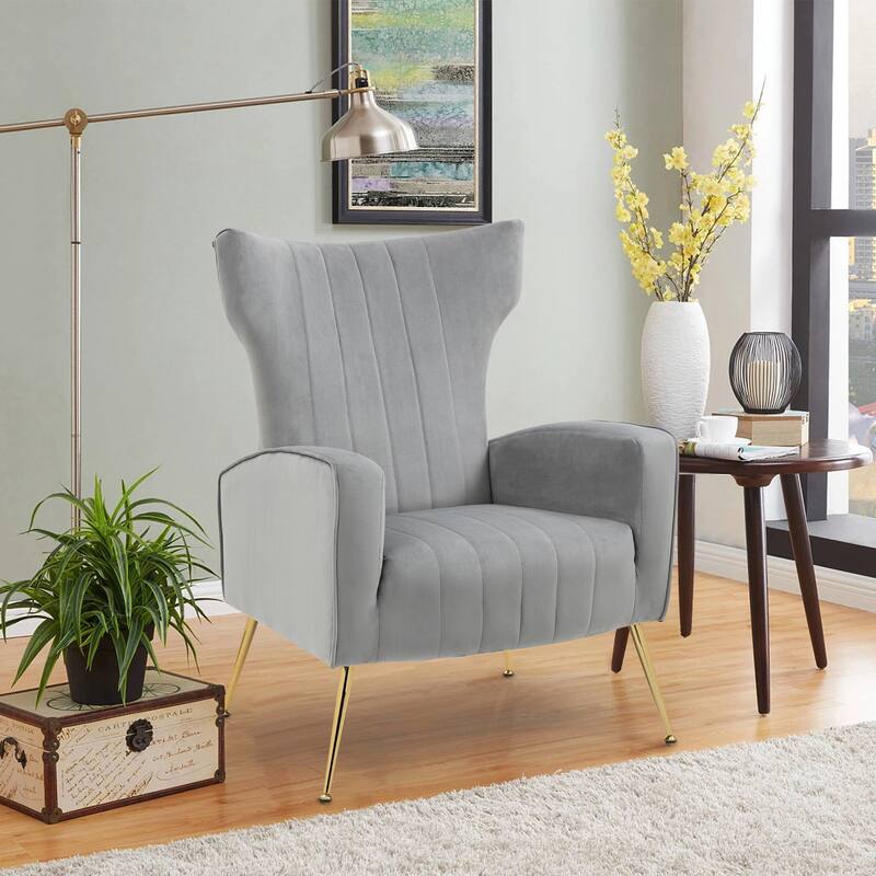 Mid-Century Velvet Wingback Accent Chair with Metal Legs