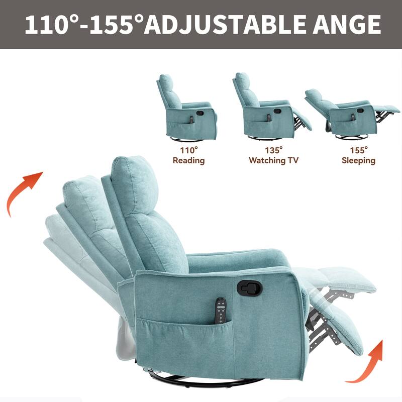 Roomfitters Swivel Rocker Recliner Chair, Manual Fabric Massage Armchair with Heat and 360-Degree Motion, Living Room