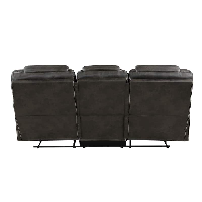 Lily 87 Inch Double Manual Recliner Sofa, Brown Microfiber, Solid Wood
