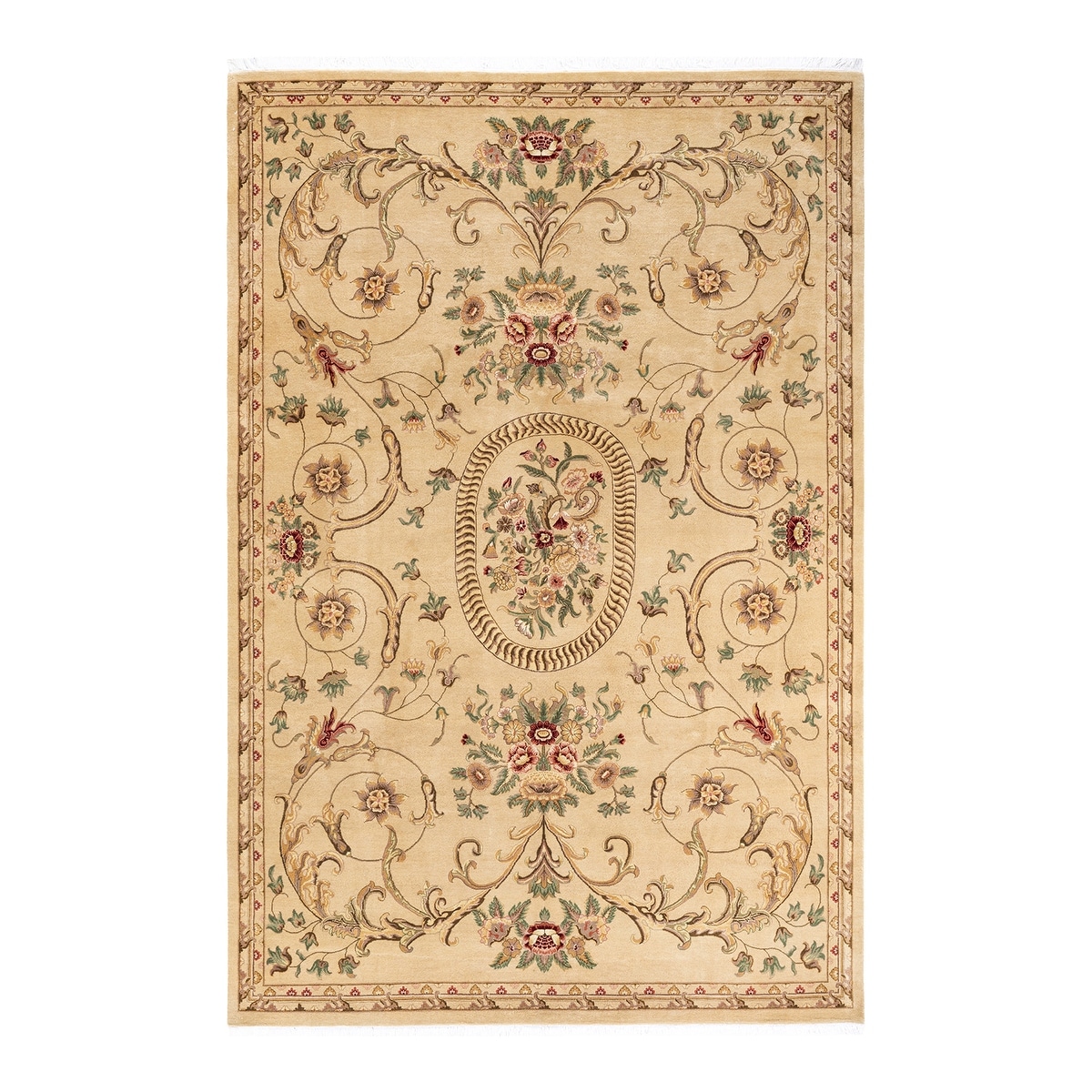 Overton Hand Knotted Wool Traditional Oriental Yellow Area Rug - 6' x 9'