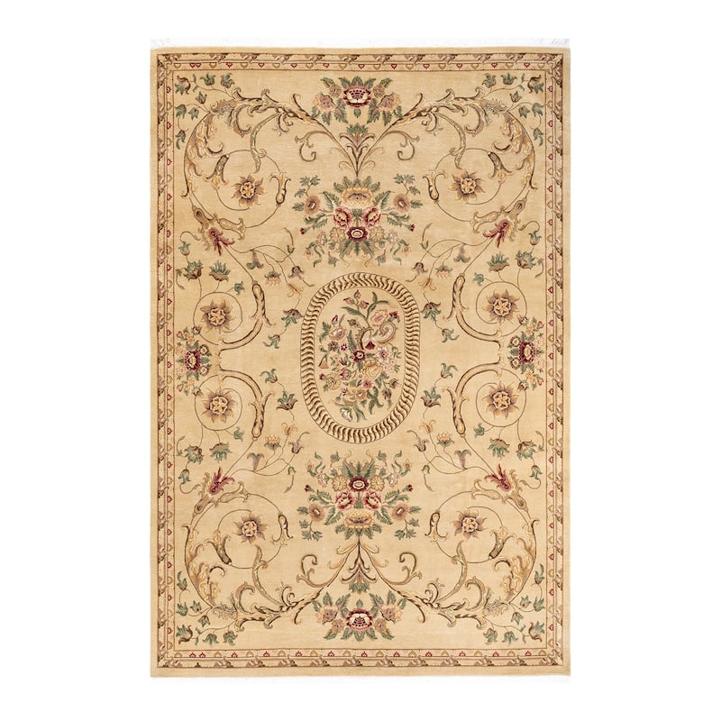 Overton Hand Knotted Wool Traditional Oriental Yellow Area Rug - 6' x 9' - Gold - 6' x 9'