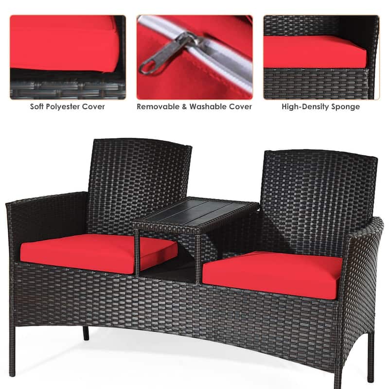 Costway Patio Rattan Conversation Set Seat Sofa Cushioned Loveseat - See Details