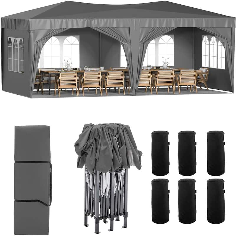 10 x 20 Pop Up Canopy Tent with 6 Sidewalls, Portable Party Canopy with 6 Weight Bag