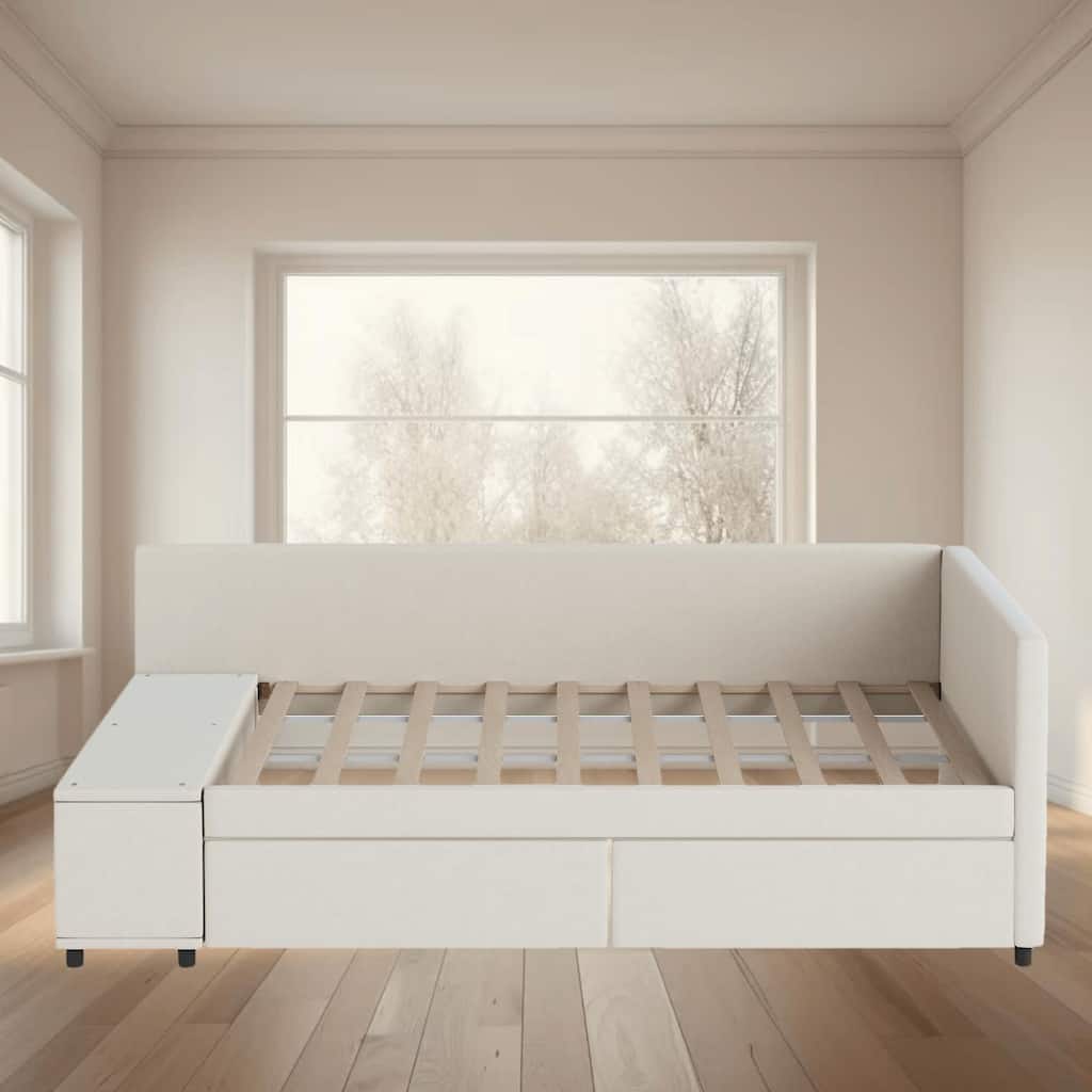 Luxurious Twin Size L-Shaped Upholstered Platform Bed with Velvet Upholstery and Storage Drawers for Bedroom Organization