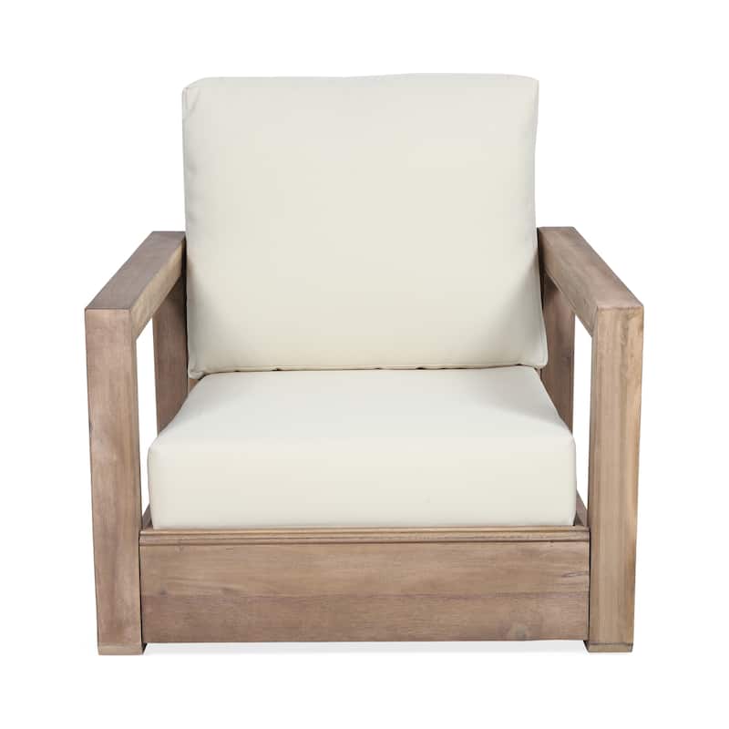 Westchester Acacia Wood Outdoor Club Chair with Cushion by Christopher Knight Home - Brown Wash/ Beige