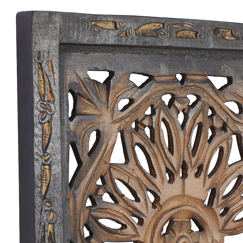 Wood Floral Handmade Intricately Carved Home Wall Decor - Set of 2 Brown - Roche River Decor