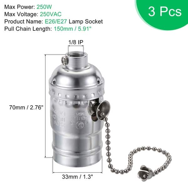 3pcs E26/E27 Lamp Socket 1/8IP Thread Screw Bulb Holder w Pull Switch ...