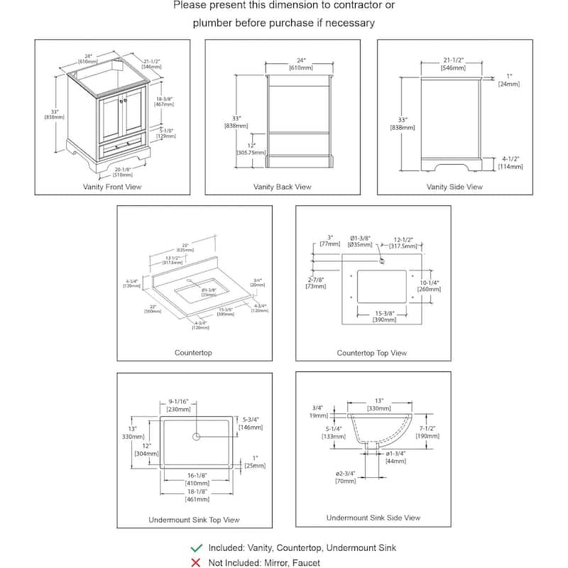 Blossom Copenhagen 24" Solid Wood Bathroom Vanity w/ Marble Top & Sink