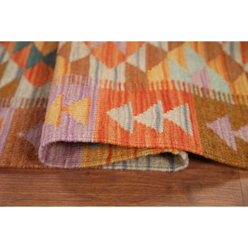 Hand Woven Oriental 100% Wool Carpet Southwestern All-Over Multi-Colored Kilim Runner Rug - 11' 6'' X 2' 10''