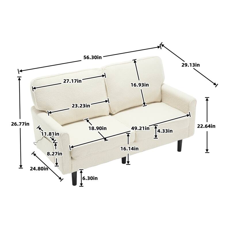 Multifunctional 2-Seater Loveseat Couch with USB & Charging Ports, Sofa Couch Lounge Sofa with Armrests