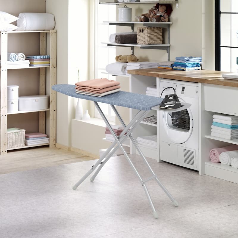 Grey Folding Adjustable Ironing Board with Heat Resistant Cover and Carbon Steel Frame - 48" x 13.5" x 26"-32"