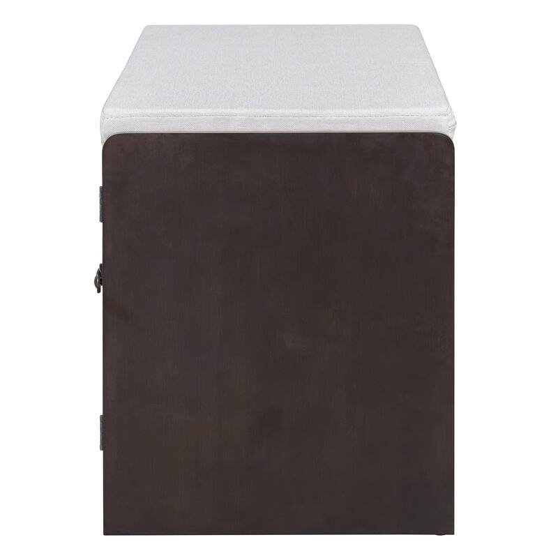 Roomfitters Large Entryway Storage Bench, Boho Rattan Cabinet, Shoe Organizer Seat, Adjustable Shelves