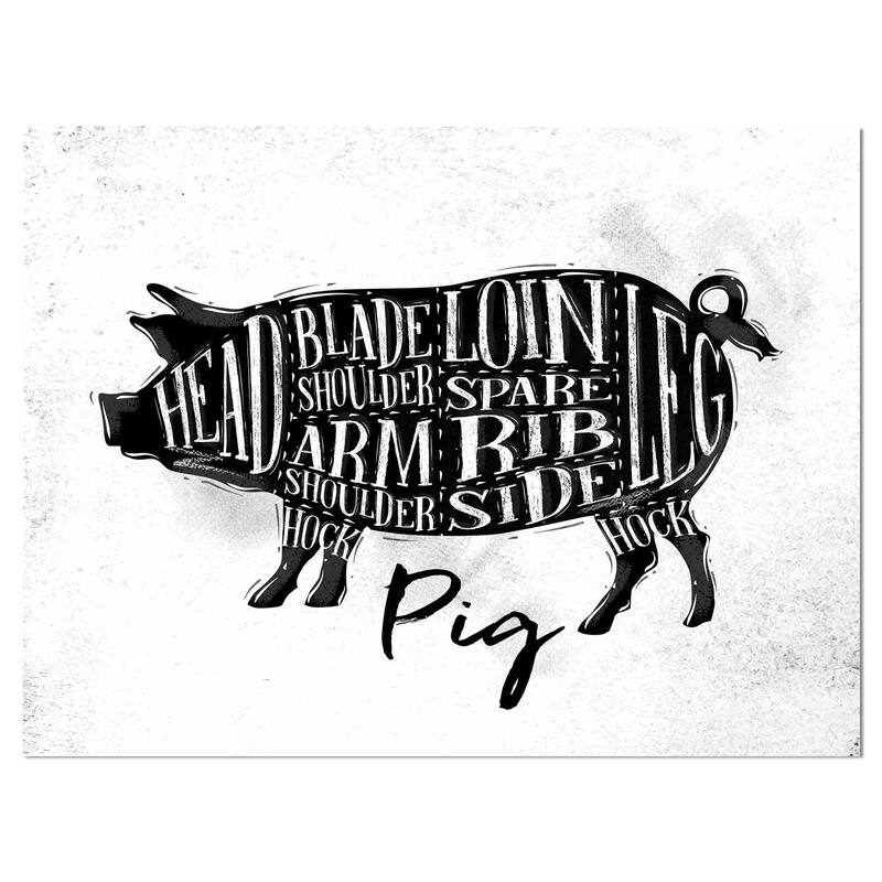 Designart "Pig pork cutting scheme" Farmhouse Animal Print on Wrapped Canvas - 12 in. wide x 8 in. high