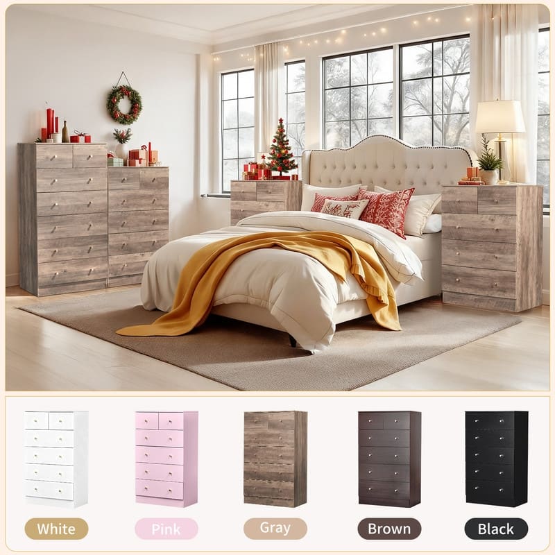 6-Drawer Large Dresser For Bedroom And Chest Of Drawers With Sturdy Construction Wood Storage Organizer For Closet