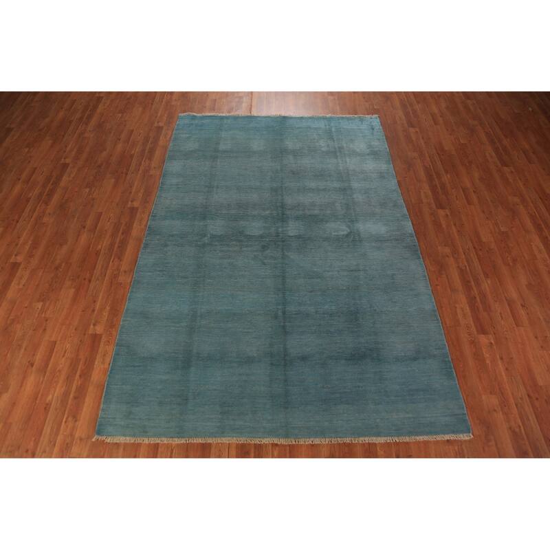 Light Blue Gabbeh Oriental Area Rug Hand-Knotted Wool Carpet - 6'0" x 8'10"