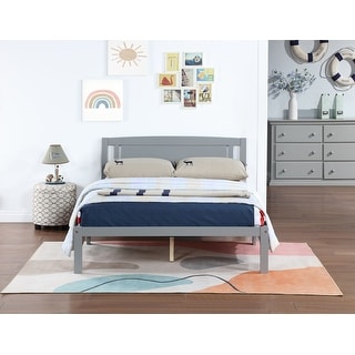 Full Platform Bed Frame No Box Spring Needed Wood Slat Support with Headboard Bedroom Simple Kids Platform Bed - Grey