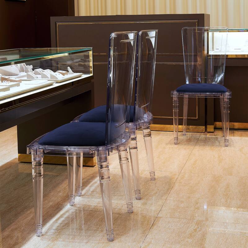 Blue Padded Seat Clear Transparent Acrylic Dining Side Chair (Set of 2)