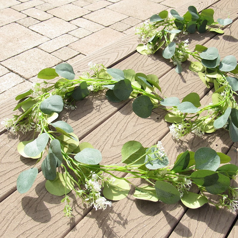 6ft Frosted Green Artificial Eucalyptus Baby's Breath Leaf Vine Hanging Plant Greenery Foliage Garland - 72" L x 5" W x 4" DP