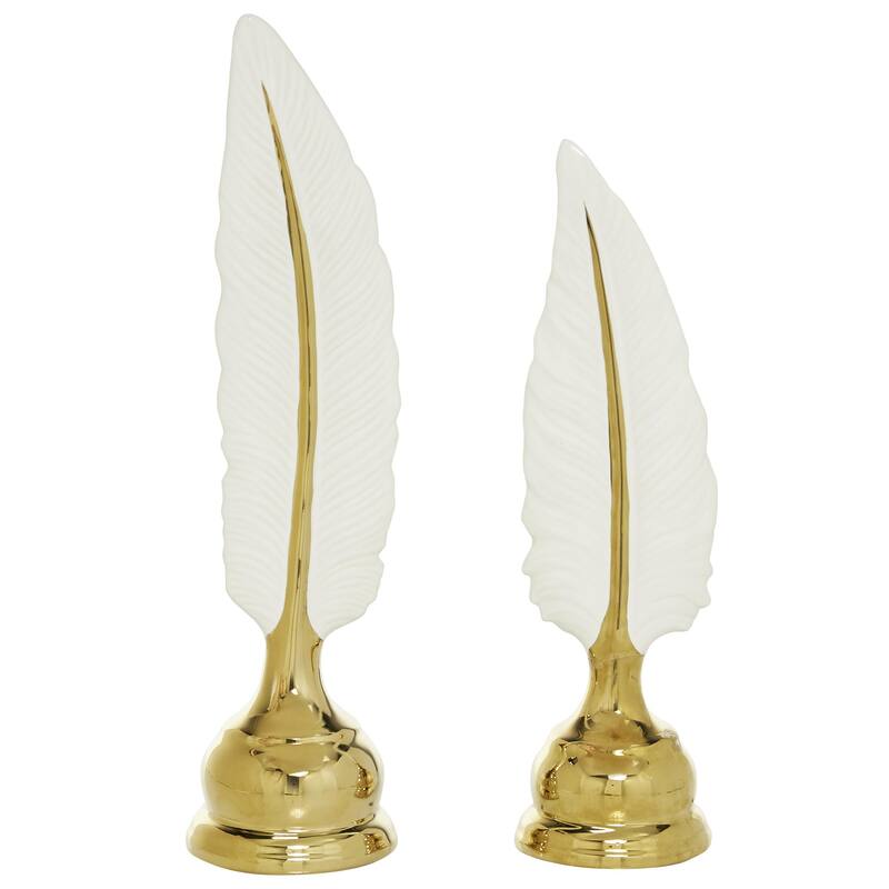 CosmoLiving by Cosmopolitan Gold Ceramic Feathers Bird Decorative Sculpture (Set of 2)