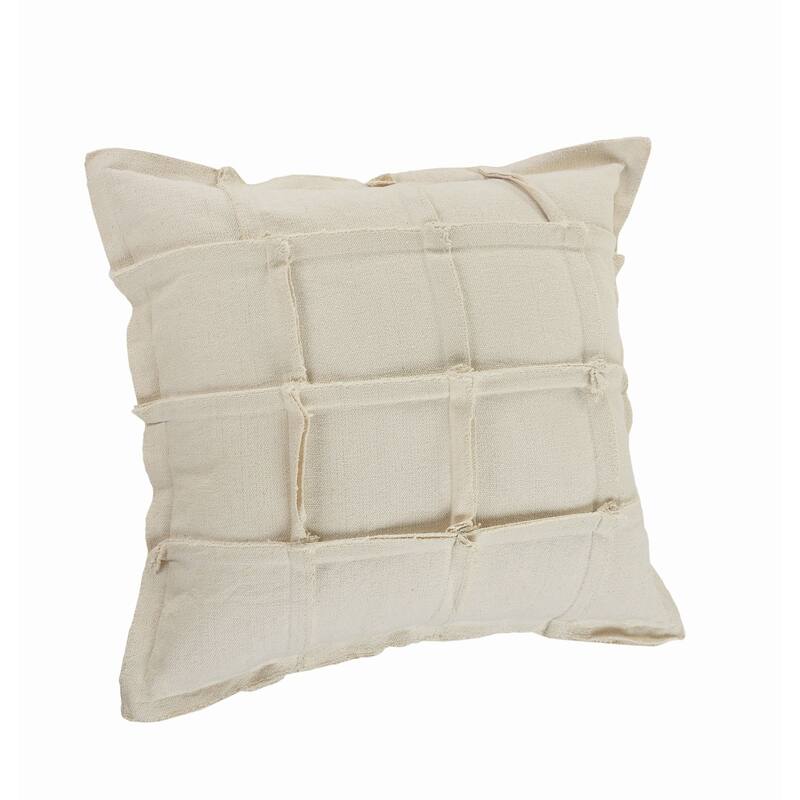 20" Beige Solid Embroidered Ribbon Square Throw Pillow