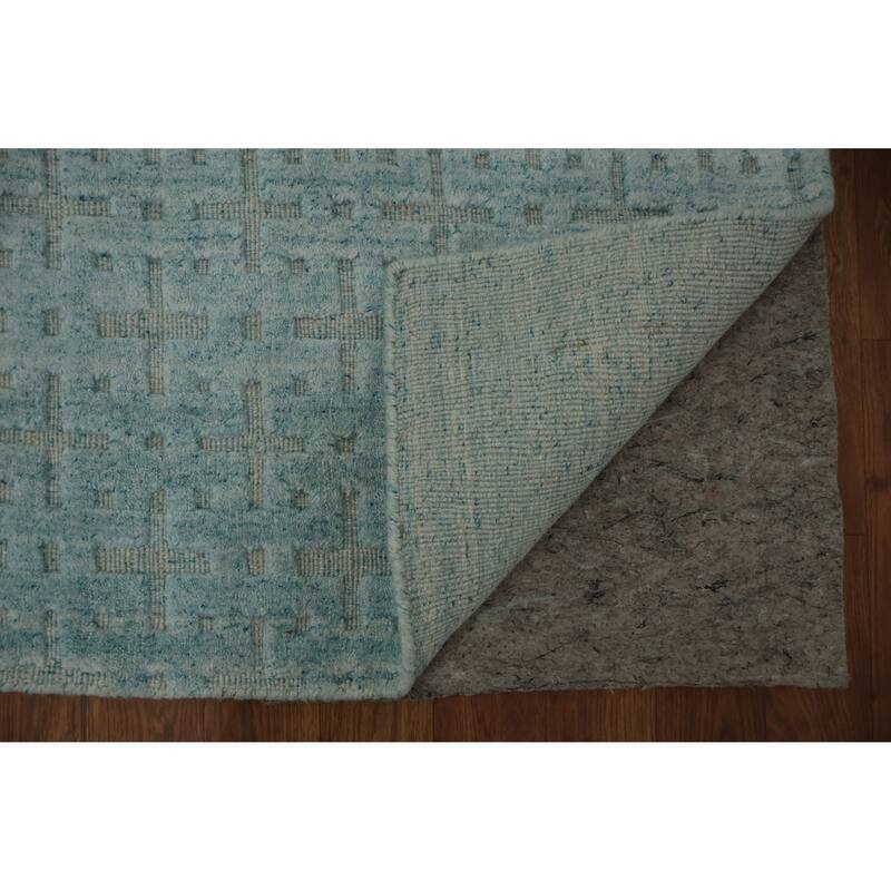 Hand Knotted Oriental Silk Carpet Modern Geometric Navy Blue & Blues Gabbeh Area Rug - 7' 4'' X 4' 11''