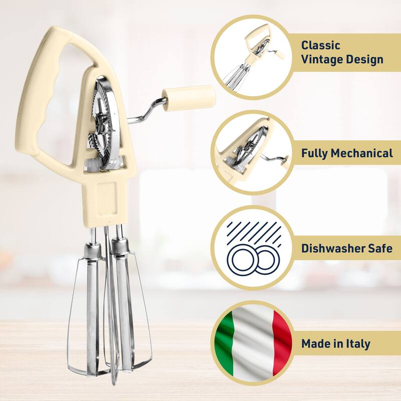Kings County Tools Stainless Steel Egg Beater Manual Hand Mixer, Cream