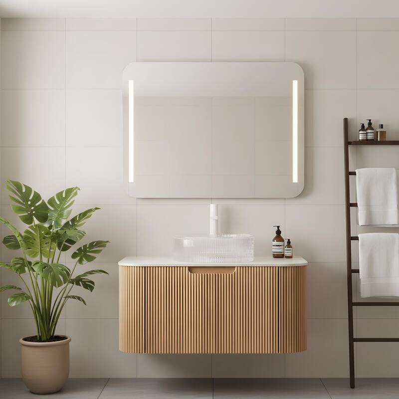 Floating Bathroom Vanity with Transparent Round Glass Basin