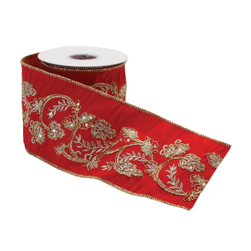 4" x 5 Yds. Wired Holiday Ribbon Red Decorative Ribbon Perfect for Holiday Bows Tree Gifts or Wreaths - 180”L x 4”W x 0.25”H